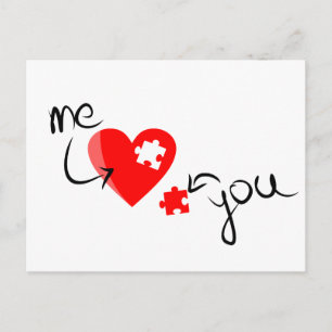 kärlek-349631 RED PUZZLE HEART MIG DU SAKNAR DIG Vykort