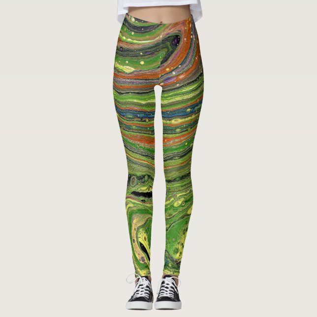 Kärlek 3-Grönt med stripe-Abstrakt Leggings (Framsida)