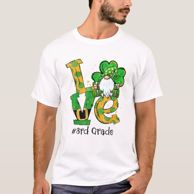 KÄRLEK 3Rd Klass Gnome Lucky Shamrock St Patrick's T Shirt (Framsida)