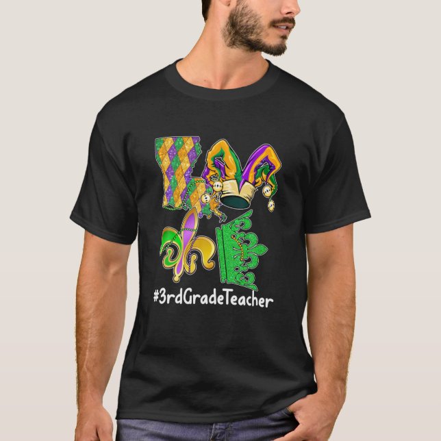 KÄRLEK 3Rd Klass Lärare Mardi Gras Party Mask Para T Shirt (Framsida)