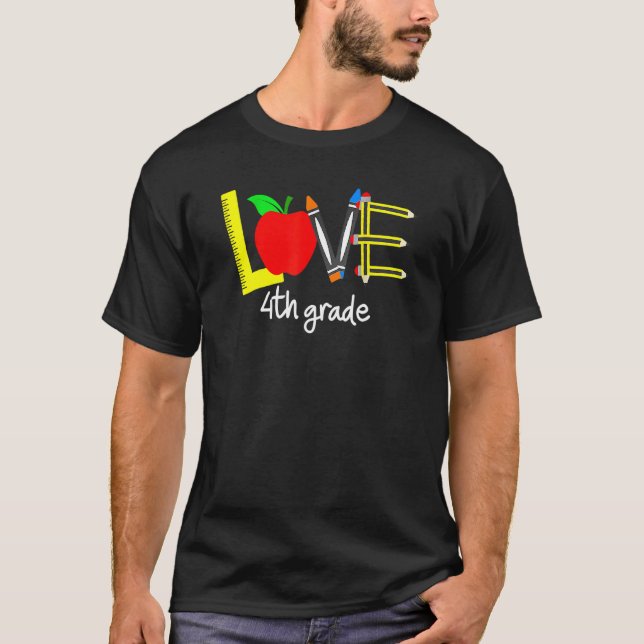 Kärlek 4:e Klass Apple Back to school Lärare T Shirt (Framsida)