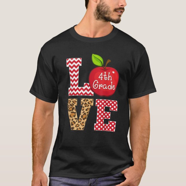 Kärlek 4:e Klass Apple Tees Gift Teacher Leopard T Shirt (Framsida)