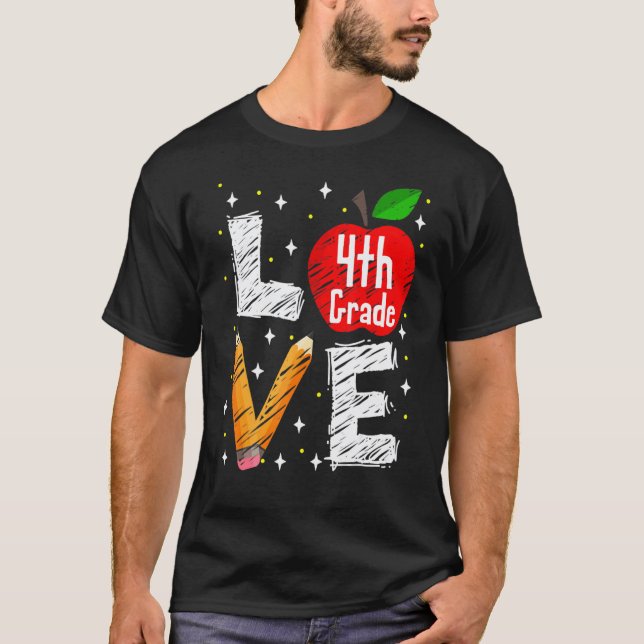 Kärlek 4:e klass äpple  tillbaka till skolan lärar t shirt (Framsida)