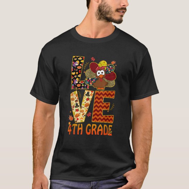 Kärlek 4:e Klass-läraren Turkiet hösten Thanksgi T Shirt (Framsida)