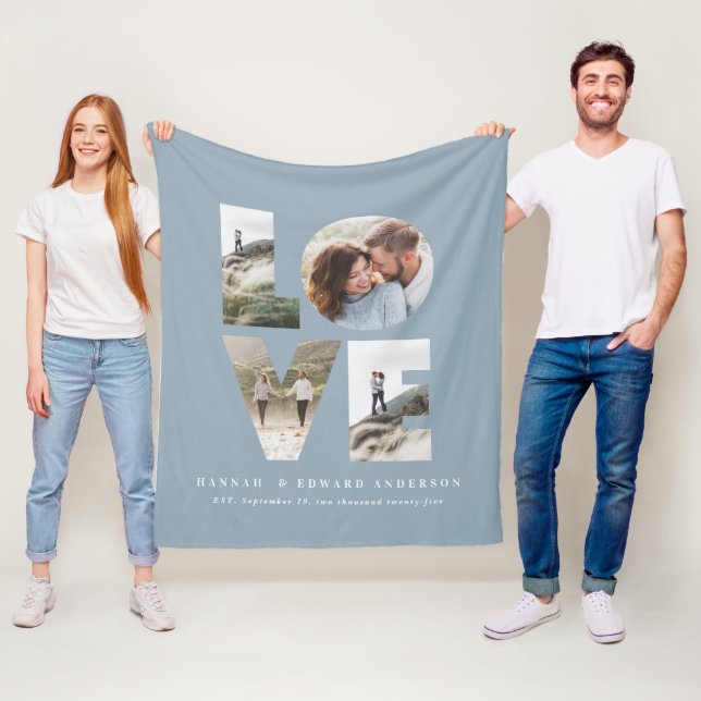 Kärlek 4 fotodammig, blå, modern personlig-gåva fleecefilt (På plats)