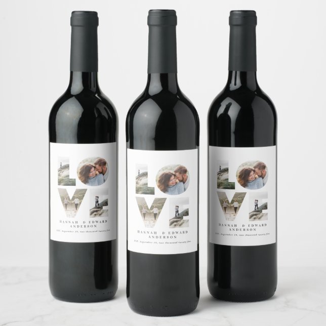 Kärlek 4 fotoenkel, modern personlig-gåva vin vinflaska etikett (Flaskor)
