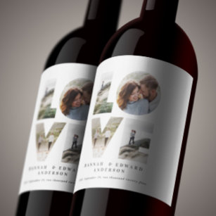 Kärlek 4 fotoenkel, modern personlig-gåva vinflaska etikett