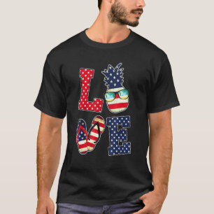 Kärlek 4 juli Amerikanska Flagga Sunglass Pineappl T Shirt