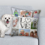 KÄRLEK 8-Fotokollage (utbytbar bakgrund färg) Kudde<br><div class="desc">Visning åtta av dina favoritfoton på denna fullt-utfallsfotosamlingskonstruktion med ord KÄRLEK i en silver grått-vattenfärg och en utbytbar vit bakgrund färg på framsidan och en utbytbar solid silver grått färg på baksidan. PHOTO TIP: För snabbaste/bästa resultat väljer du ett foto med subjekt i mitten och/eller före skörd till kvadratisk form...</div>