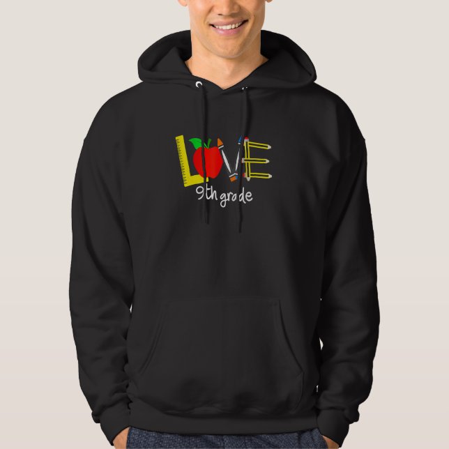 Kärlek 9:e Klass Apple Back to school Lärare Hoodie (Framsida)