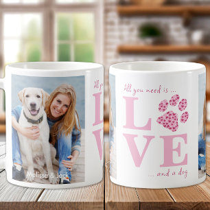 Kärlek & a Hund Pet Photo Rosa Valentine Day Kaffemugg