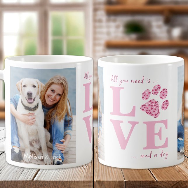 Kärlek & a Hund Pet Photo Rosa Valentine Day Kaffemugg (Skapare uppladdad)