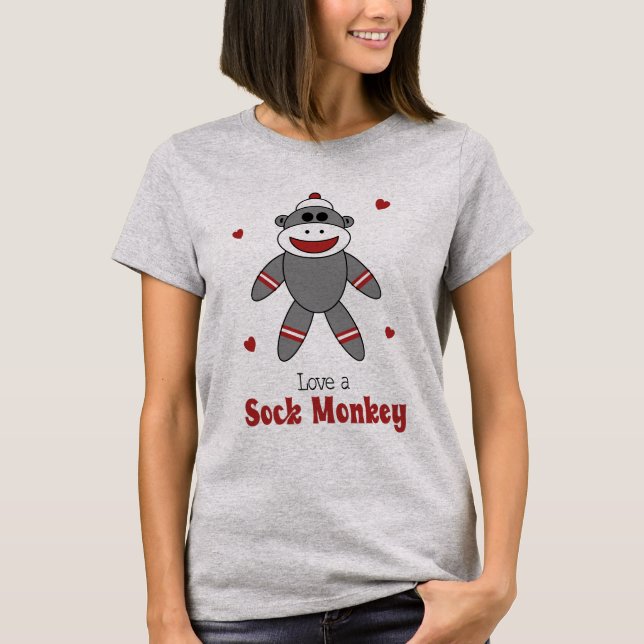 Kärlek A Sock monkey Quirky Retro Leksak T Shirt (Framsida)