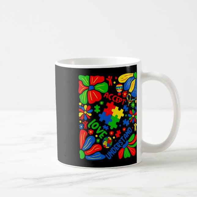 Kärlek Acceptera Förstå Autism Boho Blomma  Kaffemugg (Höger)