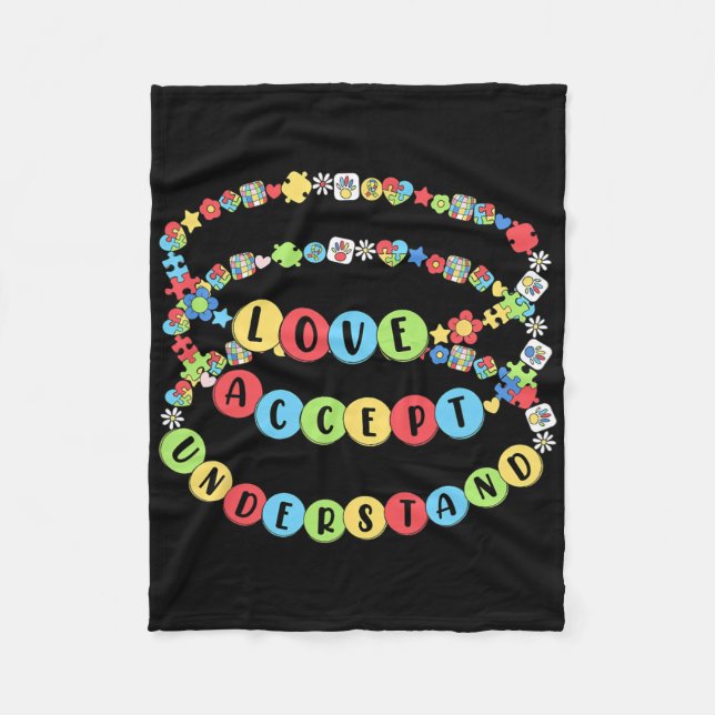 Kärlek Acceptera Förstå Autism Medvetenhet Pärlad  Fleecefilt (Framsidan)
