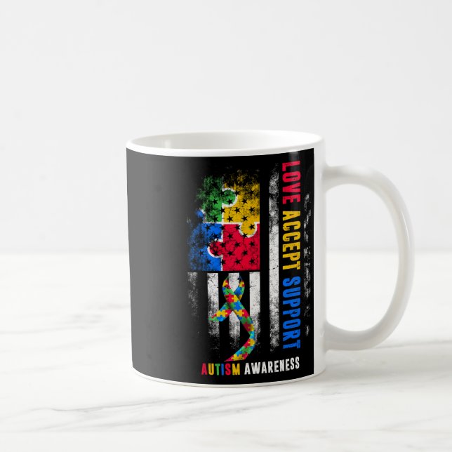 Kärlek Acceptera Stöd Autism Medvetenhet Månad Ban Kaffemugg (Höger)