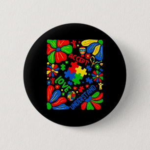 Kärlek accepterar Autism Boho Flower Knapp