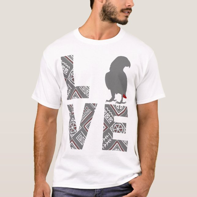 Kärlek African Grått parrot T Shirt (Framsida)