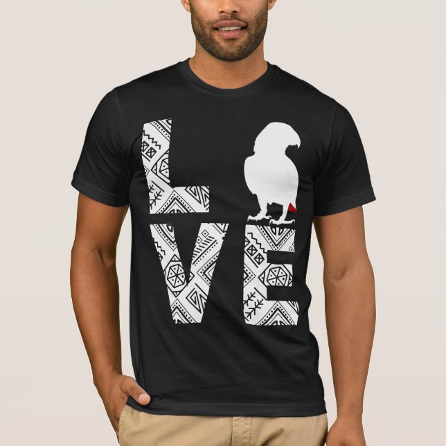 Kärlek Afrikansk Grått-papegoja T Shirt (Framsida)