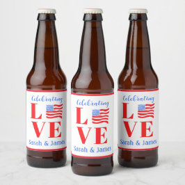 KÄRLEK Akvarell Amerikansk Flagga NAMN Bröllop Ölflaska Etikett