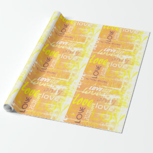 Kärlek Alive Orange och Gult Grunge Ord Art Presentpapper