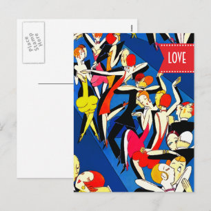 Kärlek. Alla hjärtans dag. Dancing Par Art Deco Helg Vykort