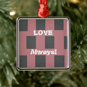 Kärlek Alltid! Abstrakten Checker Rosa Flower Julgransprydnad Metall