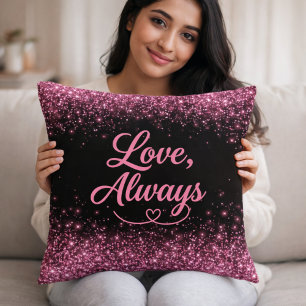 Kärlek, Alltid Rosa Glitter Svart Romantisk Kudde
