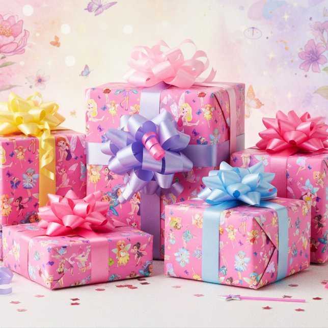 Kärlek Älvor, Little Girl Rosa Birthday Presentpapper (Skapare uppladdad)