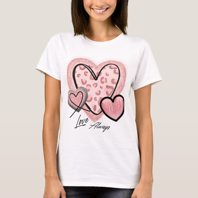 Kärlek Always Rosa Glam Hearts Chic Alla hjärtans  T Shirt (Framsida)