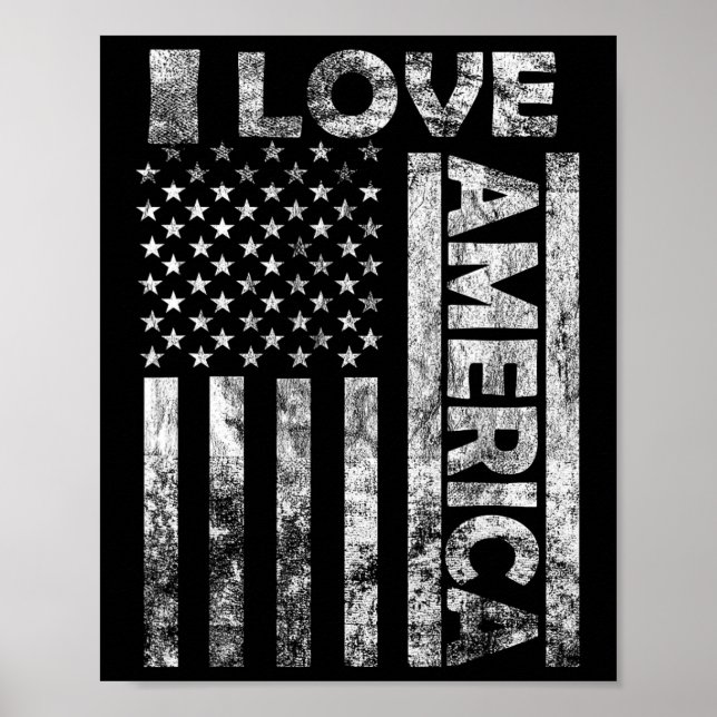 Kärlek America Shirt USA flagga 4:e juli självstän Poster (Framsidan)