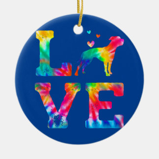 Kärlek American Bulldog Tie Dye Hund Mamma Pappa Julgransprydnad Keramik