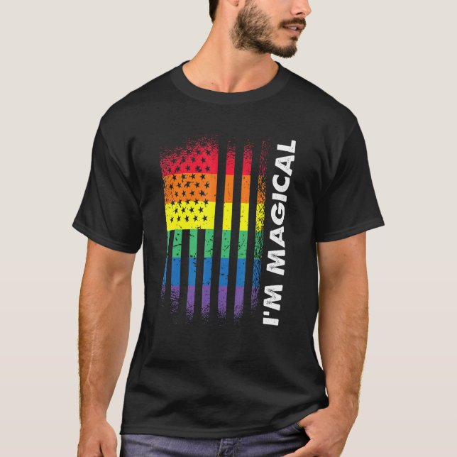Kärlek American Flagga Rainbow Magic Gay Lgbtq Lgb T Shirt (Framsida)