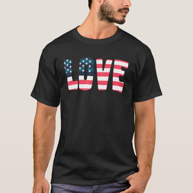 Kärlek American Flagga T Shirt (Framsida)