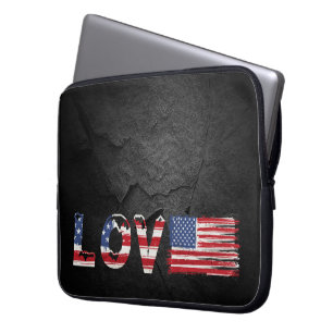 Kärlek American Flagga vid Svarta Sten Laptop Fodral