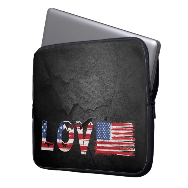 Kärlek American Flagga vid Svarta Sten Laptop Fodral (Framsidan Vänster)