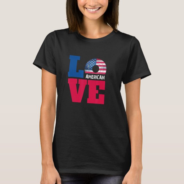 Kärlek American Kärlek 4:e juli Retro Förenta stat T Shirt (Framsida)
