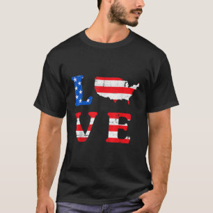 KÄRLEK AMERIKA STARS RAND RÖTT VITT BLÅTT USA FLAG T SHIRT