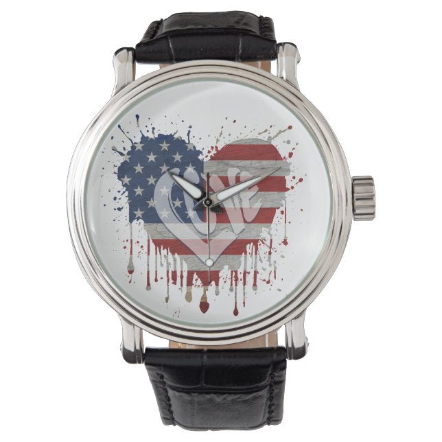Kärlek Amerikansk Flagga Armbandsur (Framsida)