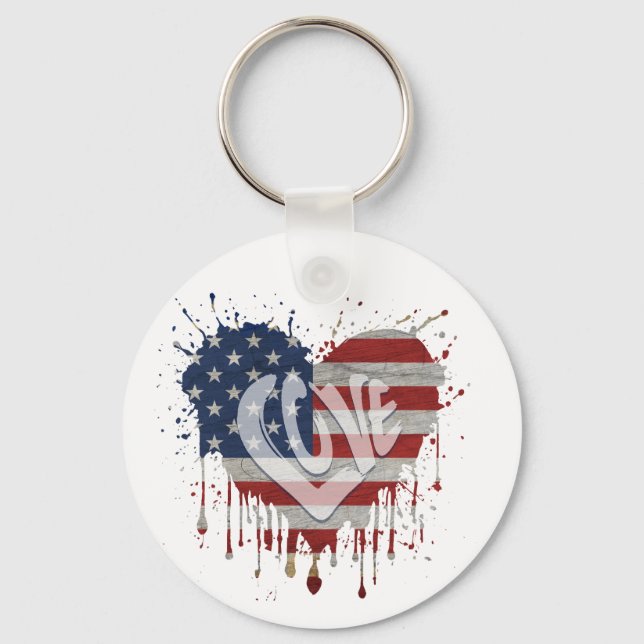 Kärlek Amerikansk Flagga Nyckelring (Framsida)