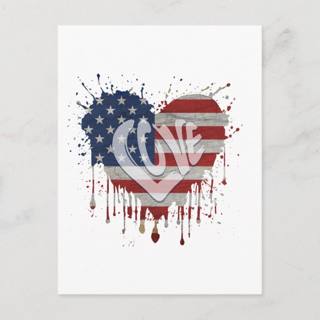 Kärlek Amerikansk Flagga Vykort (Framsida)