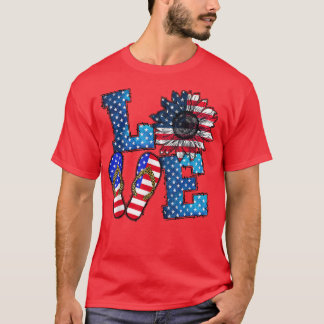 KÄRLEK Amerikanska solrosblommor 4:e juli T Shirt