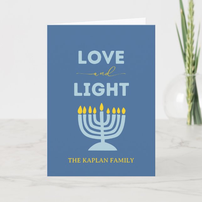 "Kärlek and Light" Menorah Personlig Hanukkah Kort (Framsida)