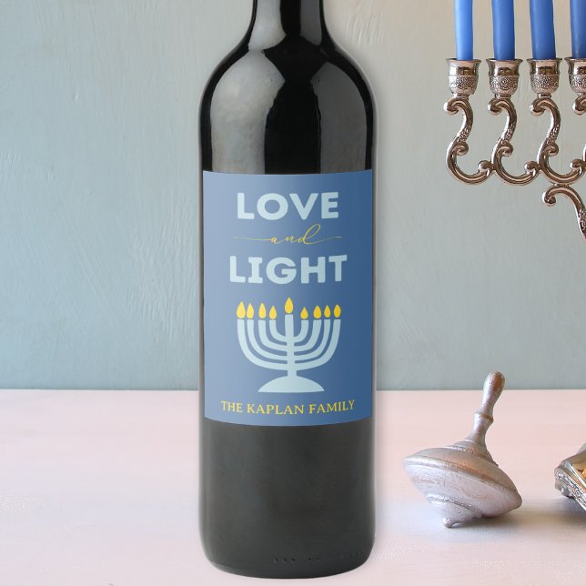 "Kärlek and Light" Menorah Personlig Hanukkah Vinflaska Etikett (Skapare uppladdad)