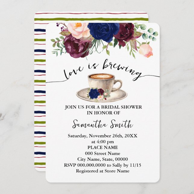 Kärlek andas blått Möhippa Kaffe Party Inbjudningar (Fram/baksida)