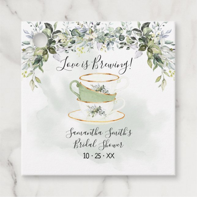 Kärlek andas eucalyptus greenery tea dusch gåvor etiketter (Framsida)