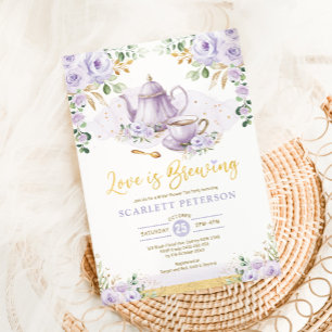 Kärlek andas Lila Flower Möhippa Tea Inbjudningar