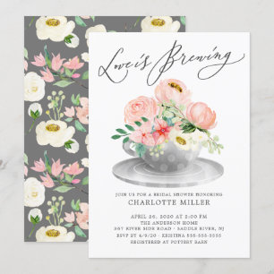 Kärlek andas Rosa Blommigt Möhippa Tea Shower Invi Inbjudningar