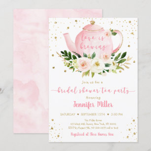 Kärlek andas Rosa Guld Tea Party Möhippa Inbjudningar