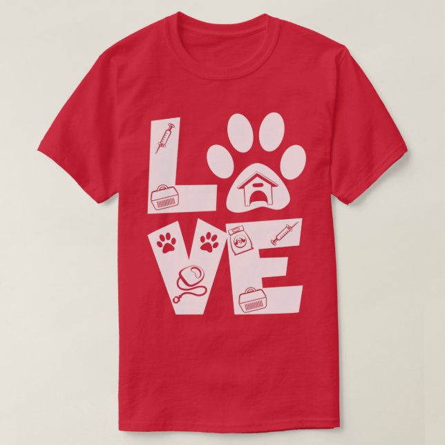 Kärlek Animals Vet Tech Veterinarian T Shirt (Design framsida)